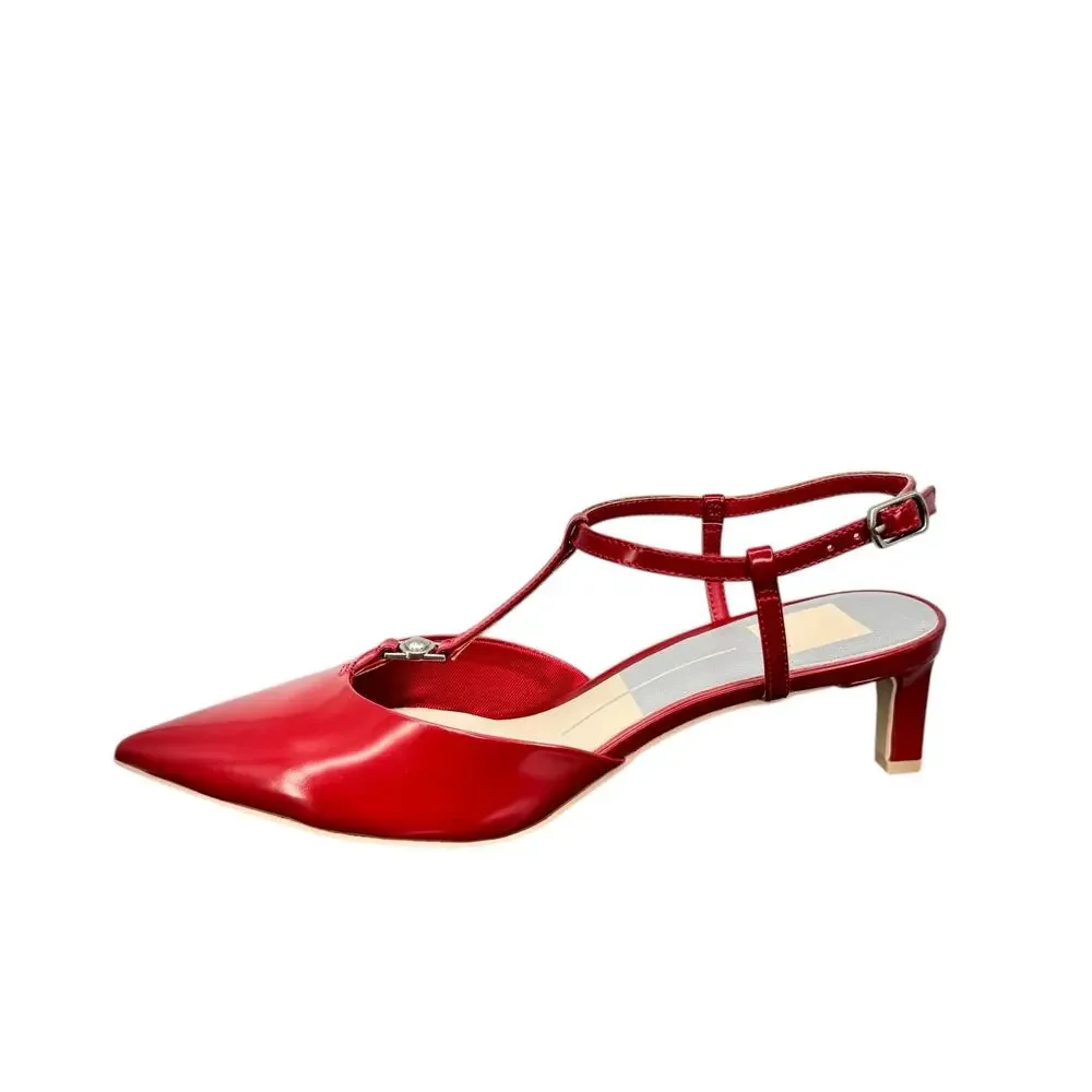 Dolce Vita Red Pointed T-Strap Low Heel Pumps